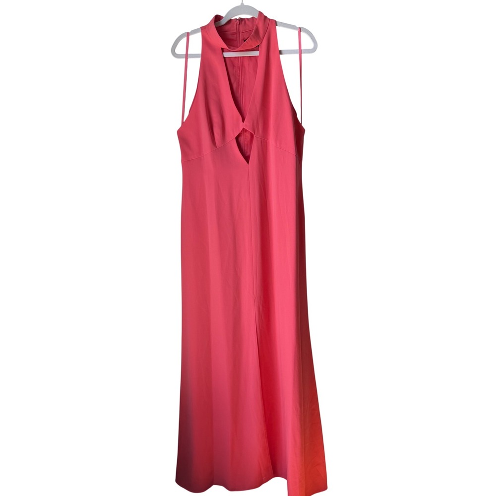 NEW Jill Stewart High Neck Crepe Cutout Gown Dress Coral Pink Minimalist 12 NWT